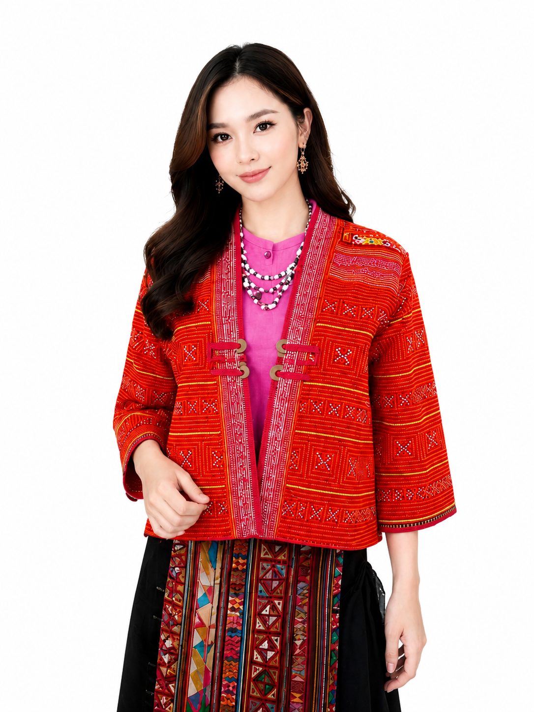 เสื้อคลุมผ้าชาวเขาปักมือ ทั้งตัว งานแฮนด์เมด RedCraft SB09