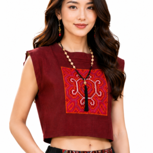 เสื้อครอปผ้าใยกัญชงแต่งผ้าชาวเขา SC01