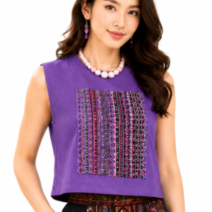 เสื้อครอปผ้าใยกัญชงแต่งผ้าชาวเขา SC02 RedCraft