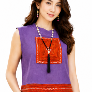 เสื้อครอปผ้าใยกัญชงแต่งผ้าชาวเขา SC03