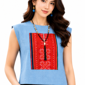 เสื้อครอปผ้าใยกัญชงแต่งผ้าชาวเขา SC04