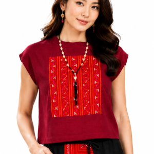 เสื้อครอปผ้าใยกัญชงแต่งผ้าชาวเขา SC07
