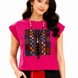 เสื้อครอปผ้าใยกัญชงแต่งผ้าชาวเขา SC11