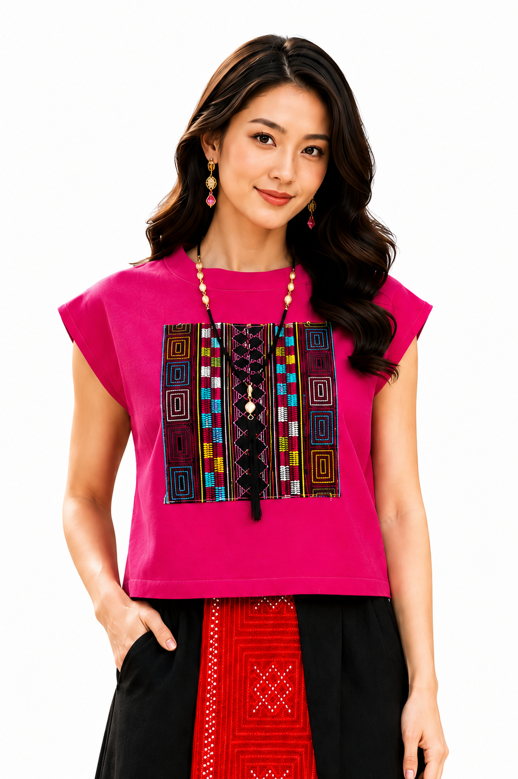 เสื้อครอปผ้าใยกัญชงแต่งผ้าชาวเขา SC11