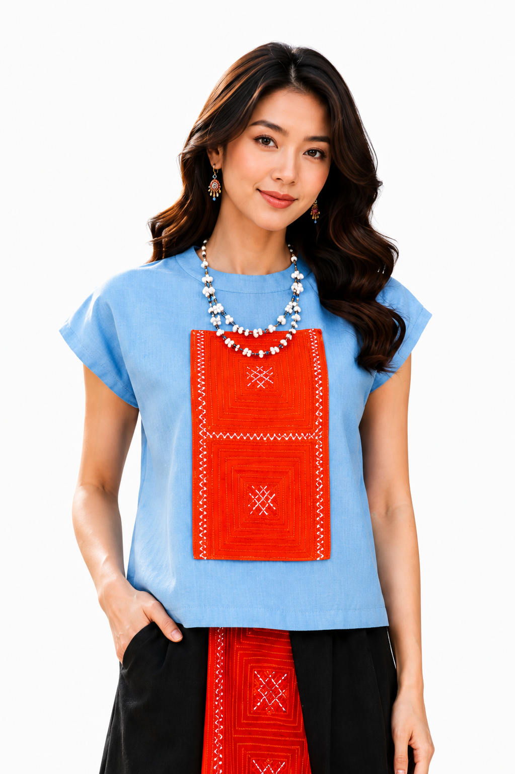 เสื้อครอปผ้าใยกัญชงแต่งผ้าชาวเขา SC12