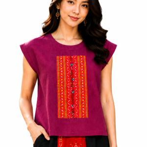 เสื้อครอปผ้าใยกัญชงแต่งผ้าชาวเขา SC14