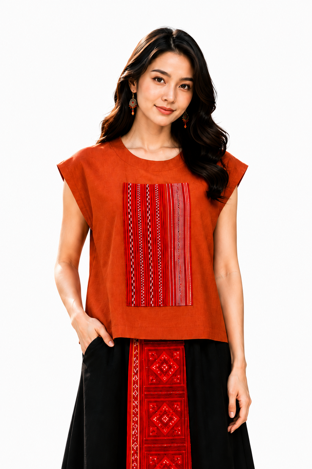 เสื้อครอปผ้าใยกัญชงแต่งผ้าชาวเขา SC16