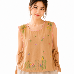 เสื้อผ้าฝ้ายผูกข้างปักมือ งานแฮนด์เมด ผ้าฝ้ายใส่สบาย ดีไซน์ผูกข้าง ลายปักดอกไม้สวยงาม รุ่น ST03