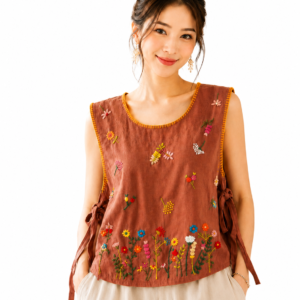เสื้อผ้าฝ้ายผูกข้างปักมือ งานแฮนด์เมด ผ้าฝ้ายใส่สบาย ดีไซน์ผูกข้าง ลายปักดอกไม้สวยงาม รุ่น ST04