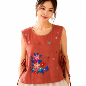 เสื้อผ้าฝ้ายผูกข้างปักมือ งานแฮนด์เมด ผ้าฝ้ายใส่สบาย ดีไซน์ผูกข้าง ลายปักดอกไม้สวยงาม รุ่น ST05