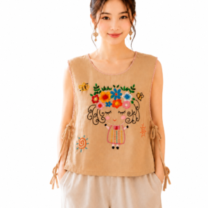 เสื้อผ้าฝ้ายผูกข้างปักมือ งานแฮนด์เมด ผ้าฝ้ายใส่สบาย ดีไซน์ผูกข้าง ลายปักดอกไม้สวยงาม รุ่น ST07