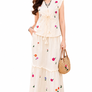ชุดเสื้อและกระโปรงผ้าฝ้ายลายวินเทจ SS04