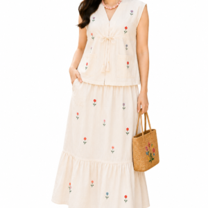 ชุดเสื้อและกระโปรงผ้าฝ้ายลายวินเทจ SS11