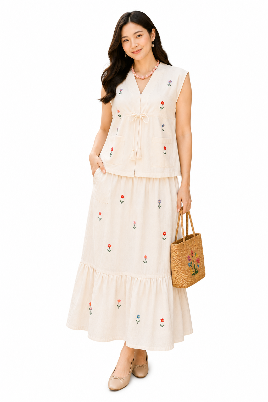 ชุดเสื้อและกระโปรงผ้าฝ้ายลายวินเทจ SS11