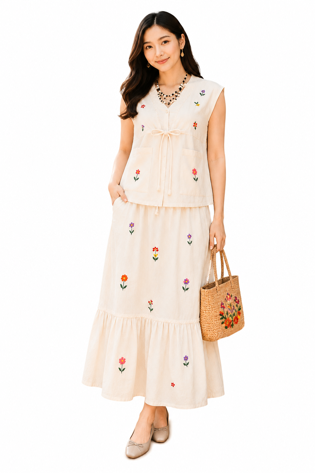ชุดเสื้อและกระโปรงผ้าฝ้ายลายวินเทจ SS12
