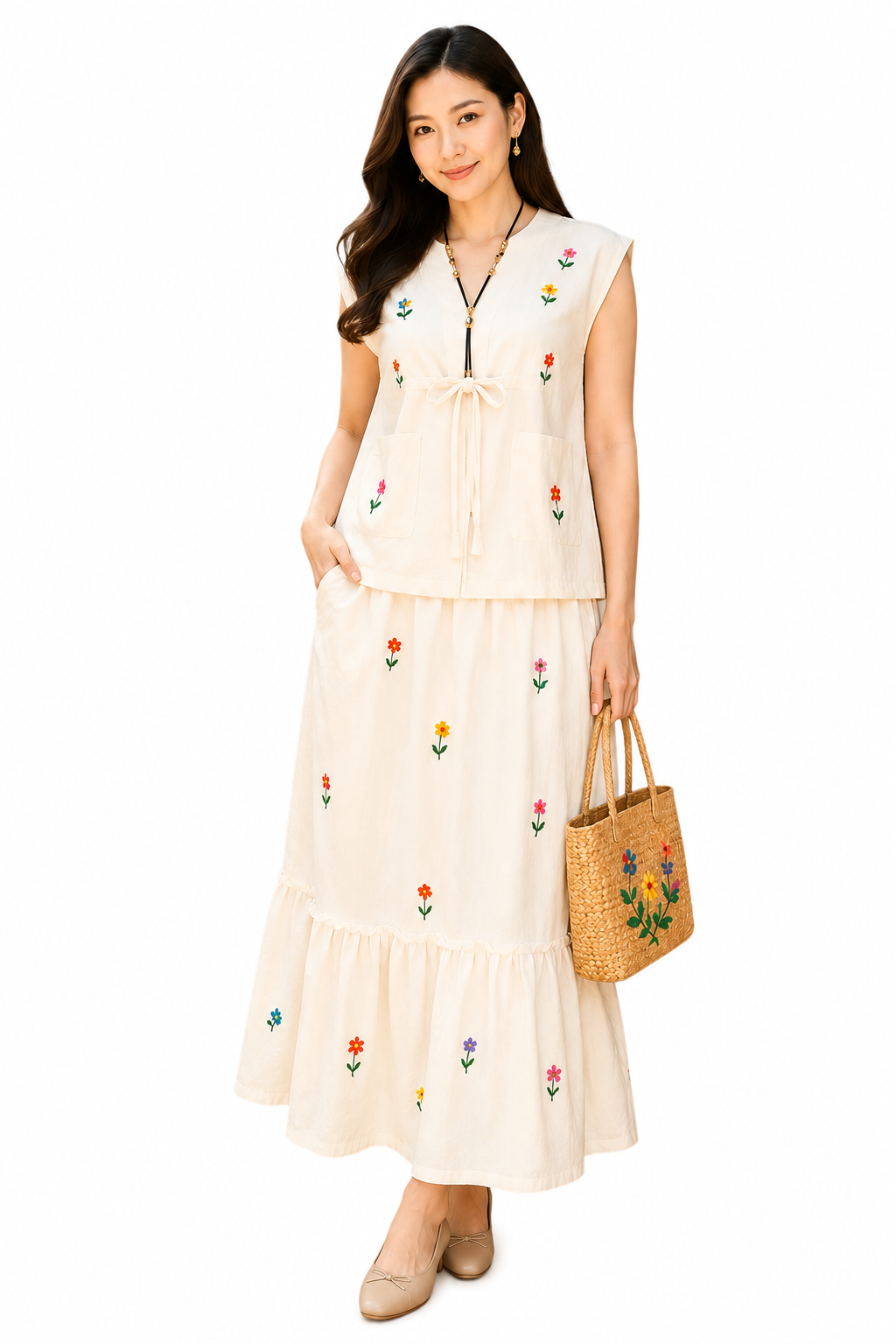 ชุดเสื้อและกระโปรงผ้าฝ้ายลายวินเทจ SS13