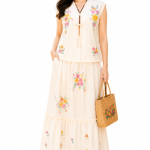 ชุดเสื้อและกระโปรงผ้าฝ้ายลายวินเทจ SS14