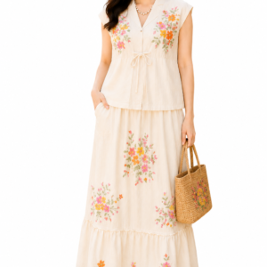 ชุดเสื้อและกระโปรงผ้าฝ้ายลายวินเทจ SS15
