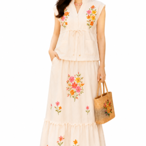 ชุดเสื้อและกระโปรงผ้าฝ้ายลายวินเทจ SS16