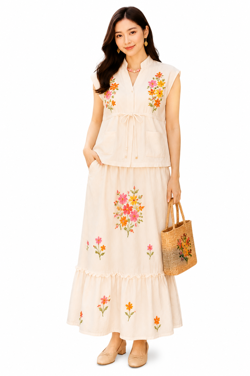 ชุดเสื้อและกระโปรงผ้าฝ้ายลายวินเทจ SS16