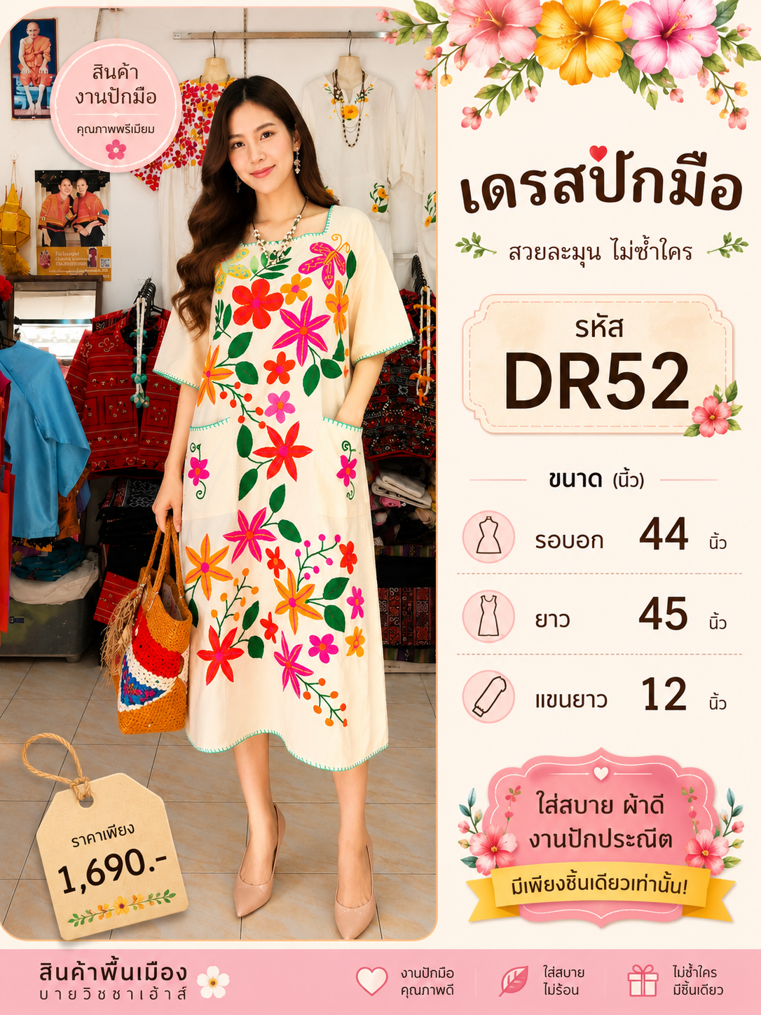 เดรสผ้าฝ้ายปักมือ DR52 - Image 2