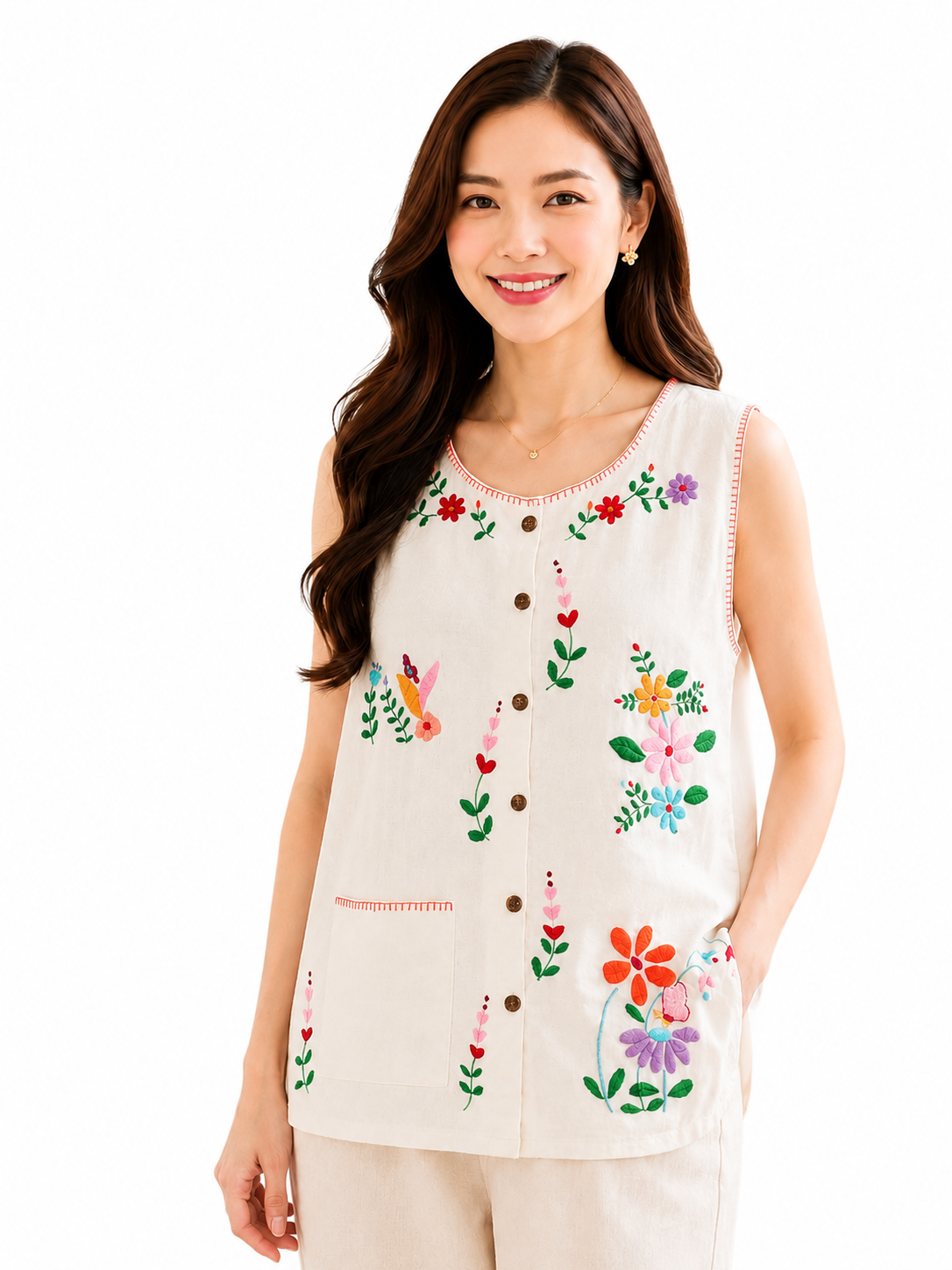 เสื้อผ้าฝ้ายปักมือธรรมชาติ SL05