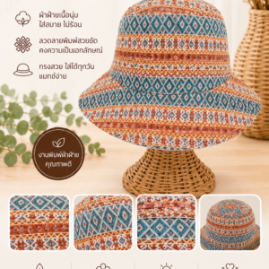 หมวกผ้าฝ้ายพิมพ์ลาย แฮนด์เมด สีสันสวยงาม ผลิตจากผ้าฝ้ายคุณภาพดี ทรงบักเก็ต สวมใส่สบาย ระบายอากาศ เหมาะสำหรับใส่เที่ยวและใช้งานทุกวัน