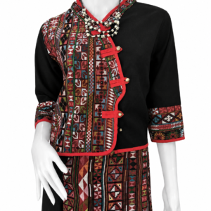 เสื้อเจ้านางผ้าใยกัญชงแต่งผ้าชาวเขางานฝีมือ ดีไซน์พื้นเมืองสำหรับผู้หญิง