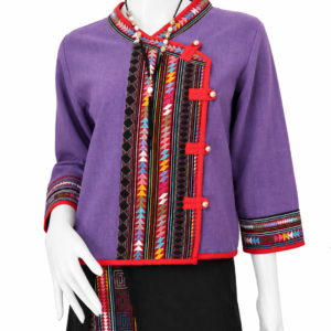 เสื้อเจ้านางผ้าใยกัญชงแต่งผ้าชาวเขางานฝีมือ ดีไซน์พื้นเมืองสำหรับผู้หญิง