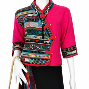 เสื้อเจ้านางผ้าใยกัญชงแต่งผ้าชาวเขางานฝีมือ ดีไซน์พื้นเมืองสำหรับผู้หญิง
